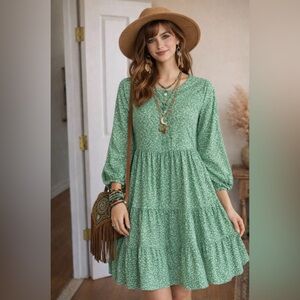 J. Crew Factory Dress Green Floral Cotton Poplin